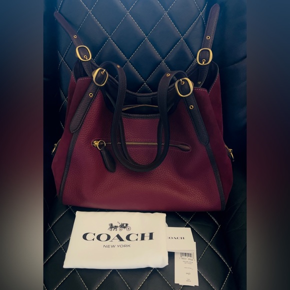Coach Handbags - Coach Lori Brass/Wine Mixed Leather Shoulder Bag